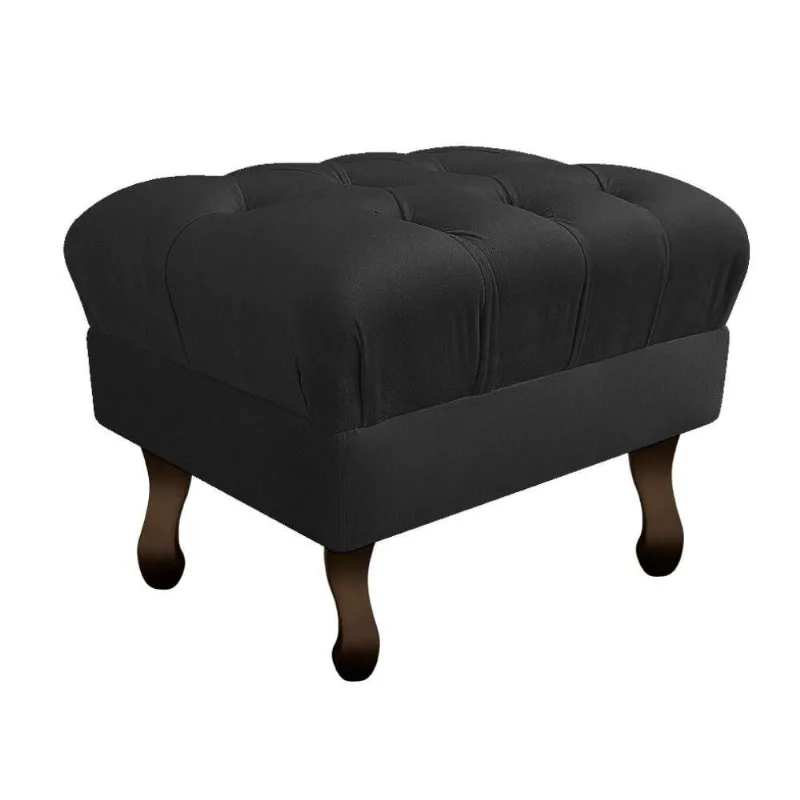 Puff Retrô Luis Xv Suede Preto