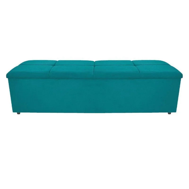 Calçadeira Munique 140cm Casal Suede Azul Turquesa Adj Decor