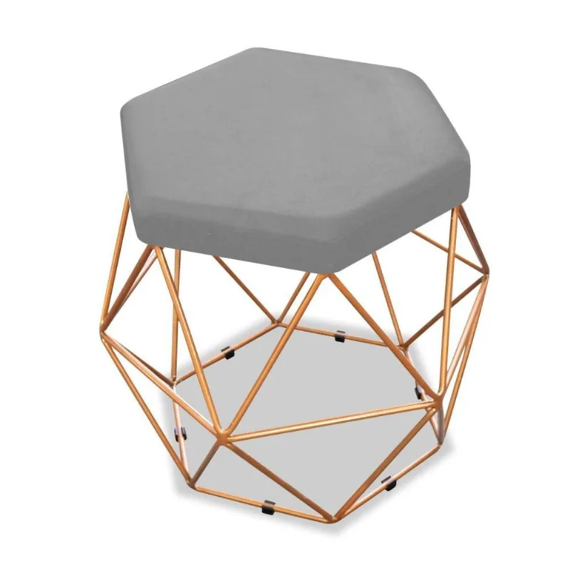 Puff Aramado Bruna Suede Cinza Adj Decor