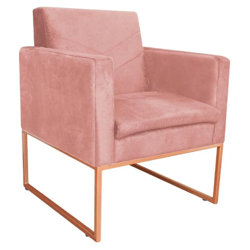Poltrona Bella Base de Ferro Bronze Suede Rosê Adj Decor