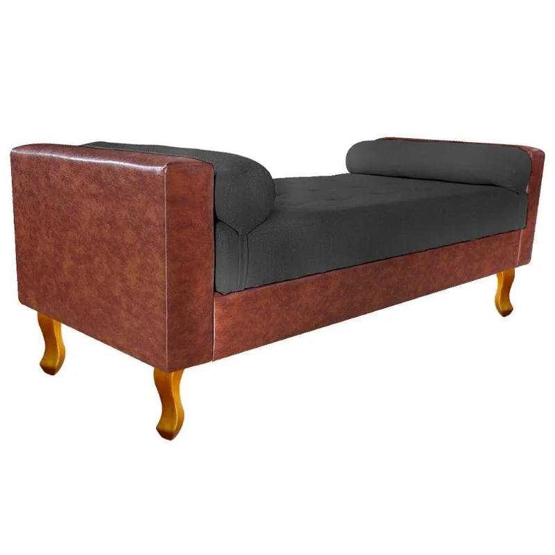 Recamier Félix Solteiro 120cm Corano Nozes E Linho Chumbo - Doce Sonho Móveis