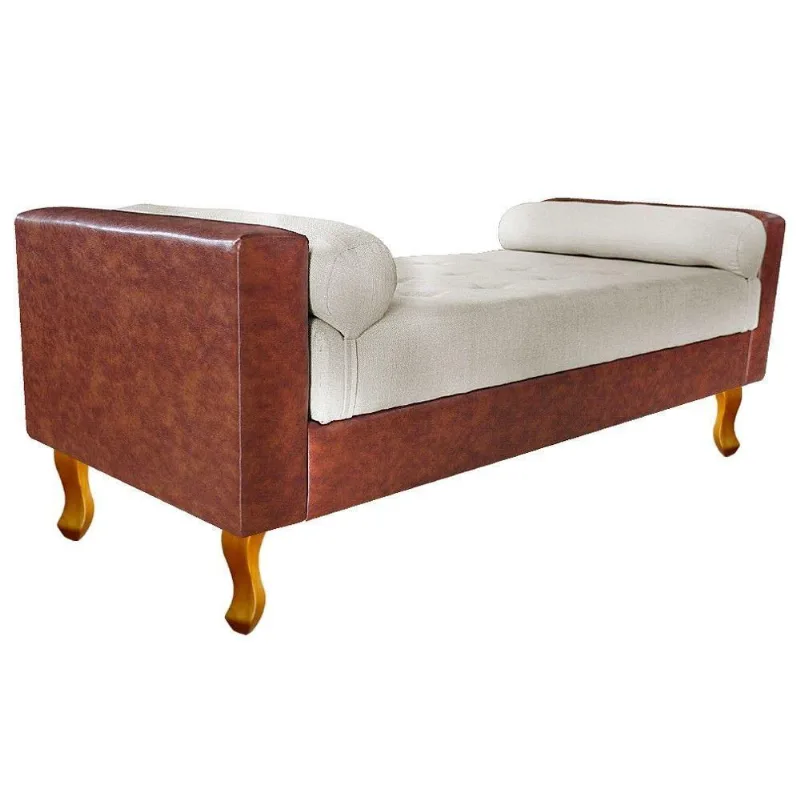 Recamier Félix Solteiro 120cm Corano Nozes E Linho Bege - Doce Sonho Móveis