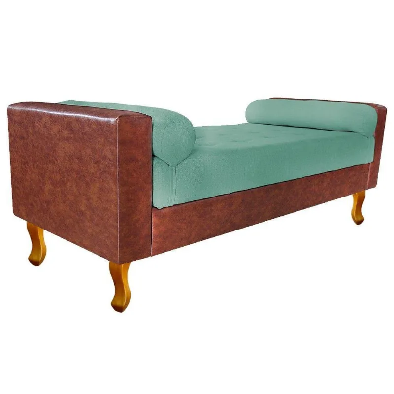 Recamier Félix Queen Size 160cm Corano Nozes E Linho Azul Turquesa - Doce Sonho Móveis