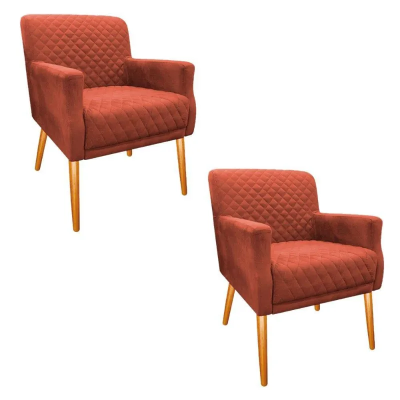 Kit 02 Poltronas Juliana Palito Mel Suede Terracota