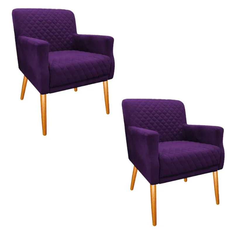 Kit 02 Poltronas Juliana Palito Mel Suede Roxo