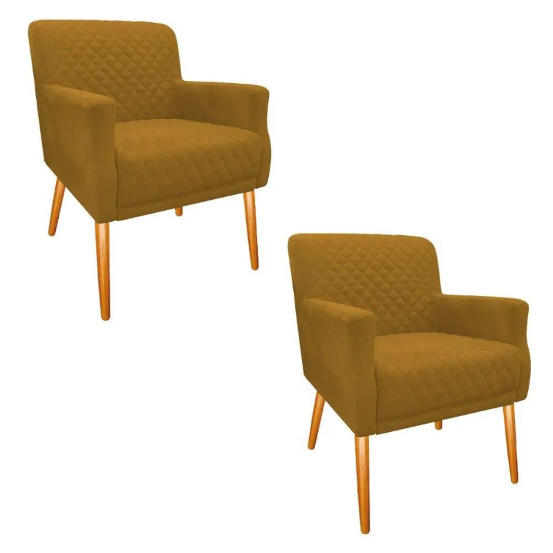 Kit 02 Poltronas Juliana Palito Mel Suede Mostarda