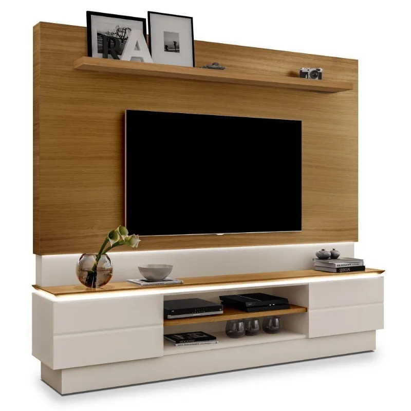 Rack com Painel Zoe para Tv Até 75´´ Carvalho e Off White