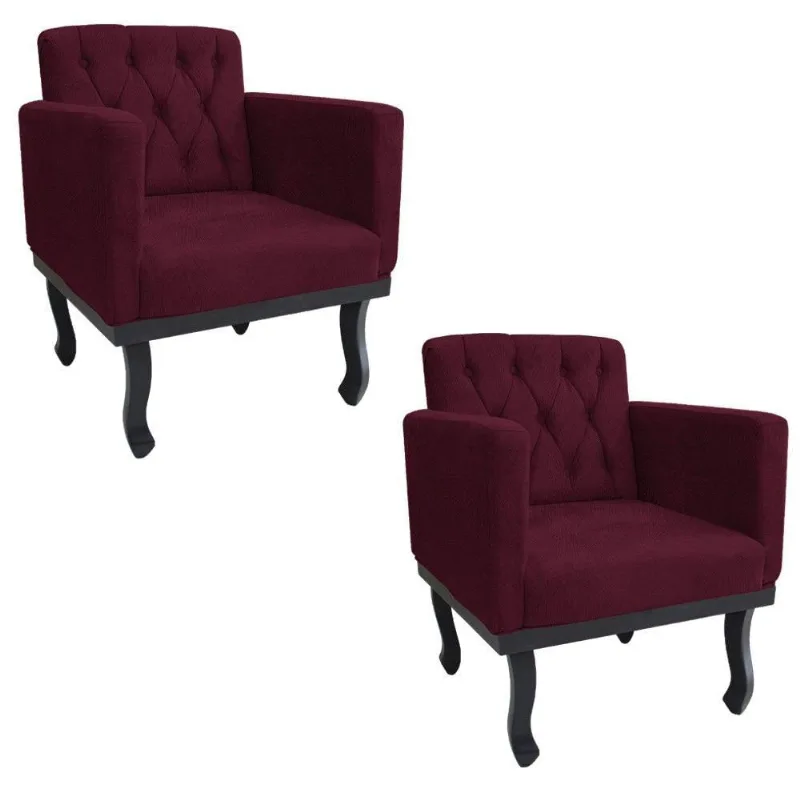 Kit 2 Poltronas Classic Pés Luís Xv Suede Bordô Adj Decor