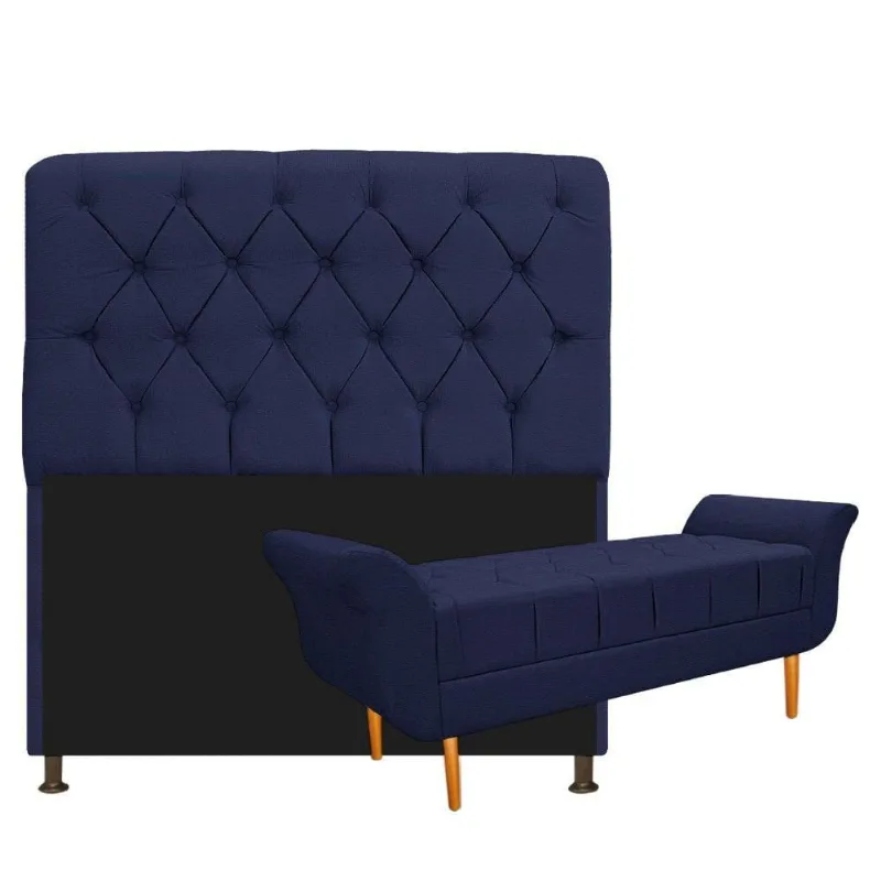 Cabeceira Lady e Recamier Ari 160 Cm Queen Size Azul Marinho