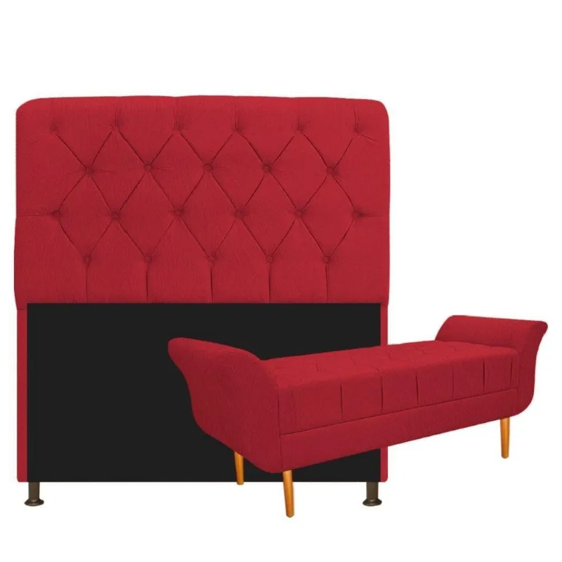 Kit Cabeceira Lady E Recamier Ari 100 Cm Solteiro Suede Vermelho - Doce Sonho Móveis