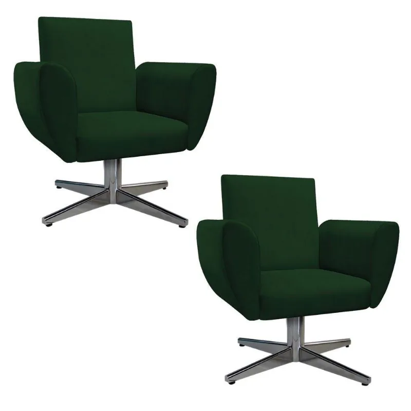 Kit 02 Poltronas Elisa Giratória de Metal Suede Verde