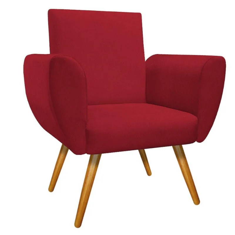Poltrona Elisa Pés Palito Mel Suede Vermelho
