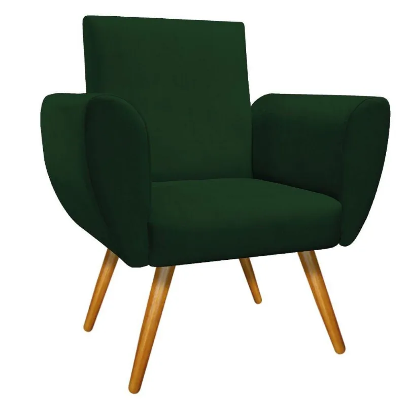 Poltrona Elisa Pés Palito Mel Suede Verde Adj Decor