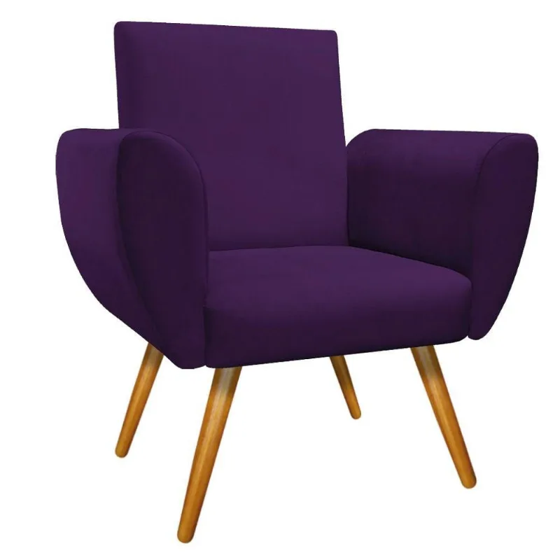 Poltrona Elisa Pés Palito Mel Suede Roxo Doce Sonho Móveis