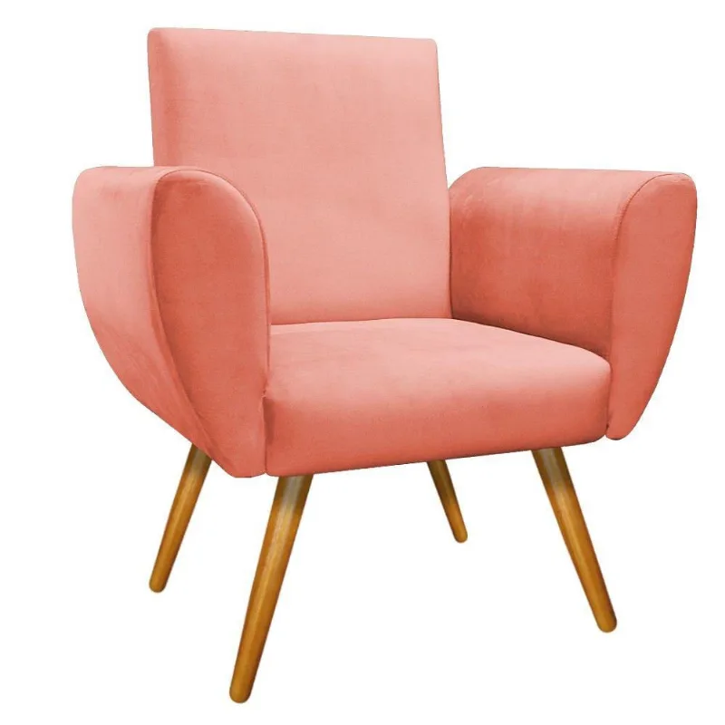Poltrona Elisa Pés Palito Mel Suede Coral