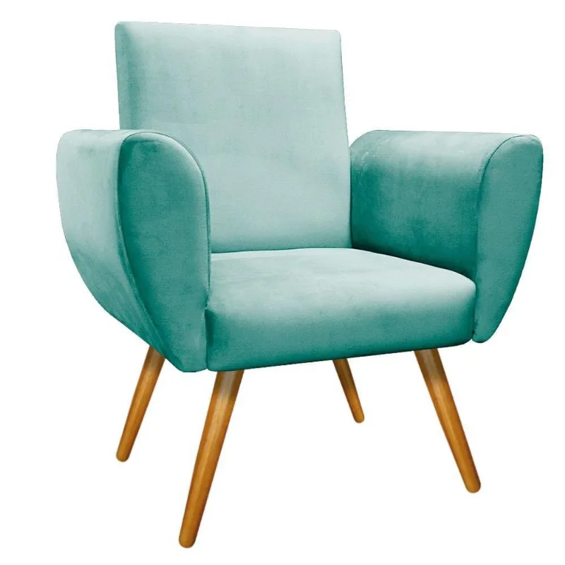 Poltrona Elisa Pés Palito Mel Suede Azul Tiffany