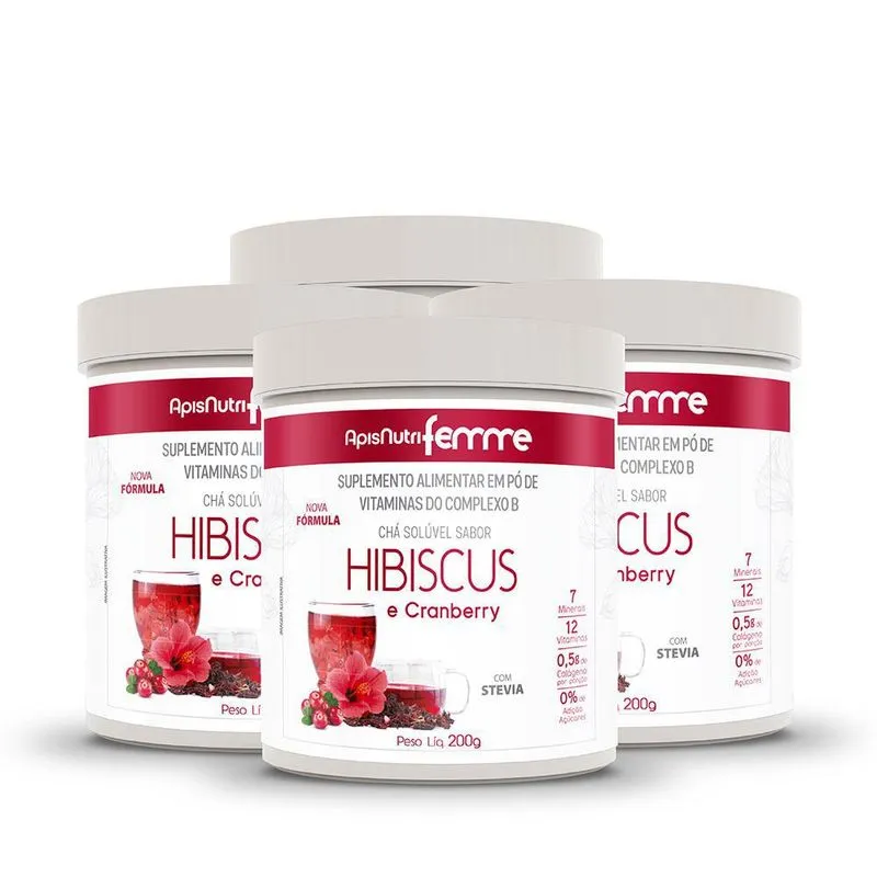 Kit 4 - Chá De Hibiscus Solúvel (sabor Cranberry) 200g Dna Verde