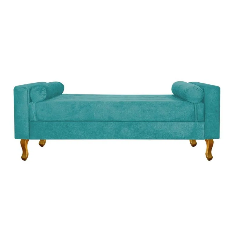 Recamier Baú Félix Solteiro 90cm Suede Azul Turquesa