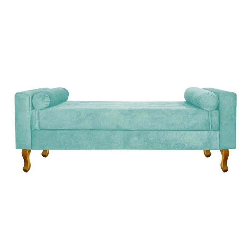 Recamier Baú Félix Solteiro 90cm Suede Azul Tiffany