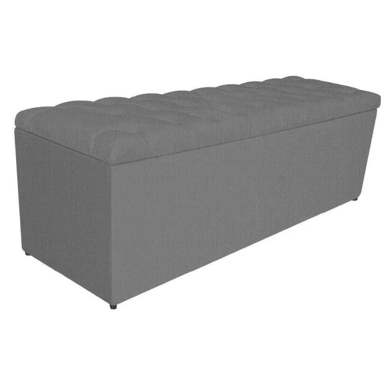 Calçadeira Estofada Liverpool 160cm Queen Size Linho Chumbo