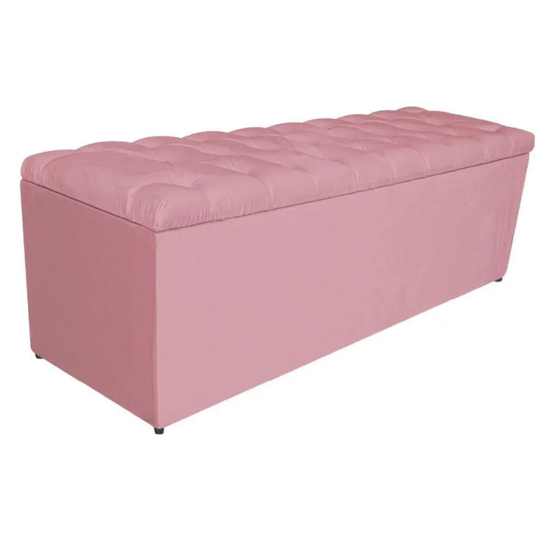 Calçadeira Estofada Liverpool 160cm Queen Suede Rosa Bebê