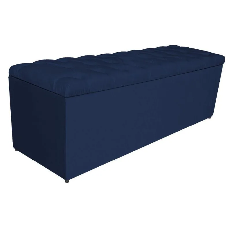 Calçadeira Estofada Liverpool 195cm King Size Suede Marinho