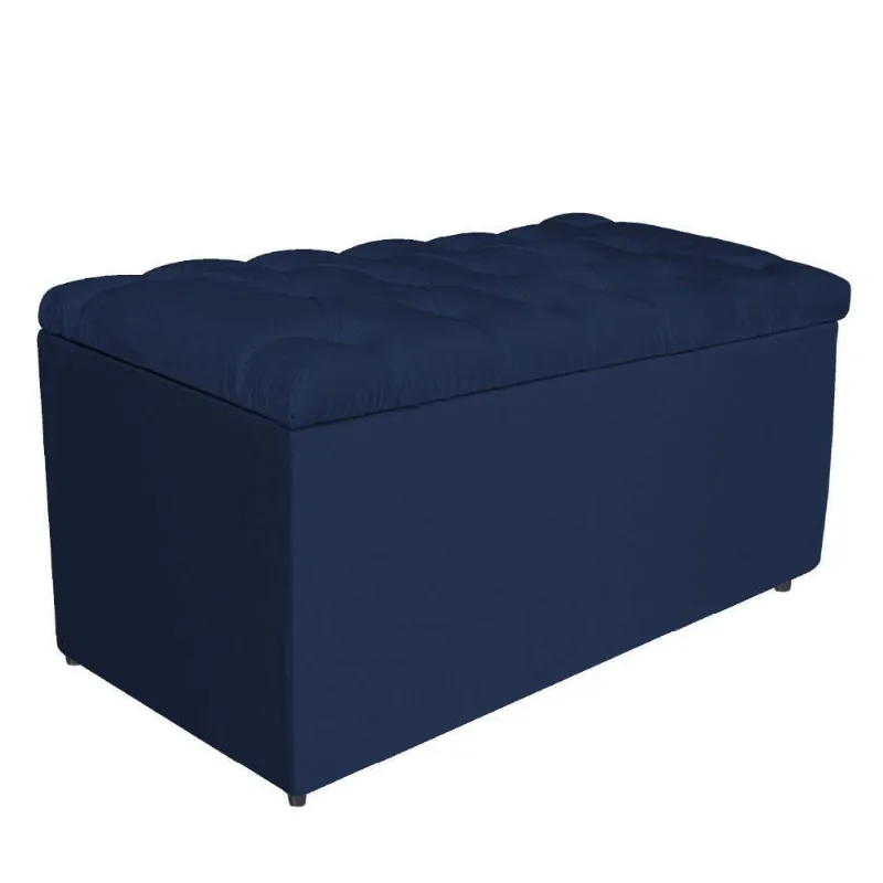 Calçadeira Estofada Liverpool 90cm Solteiro Suede Marinho