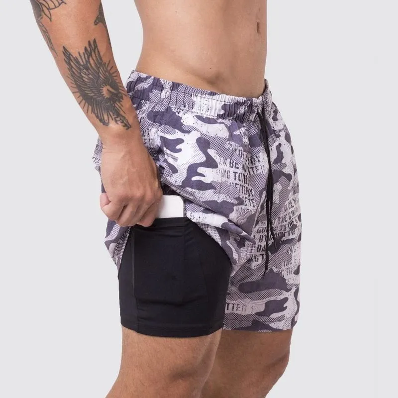 Regata Esportiva Leve 500 Azul-grafite Azul-grafite Bermuda Masculina 2 em 1 Surty Athletic Code EGG / Branco-Cinza