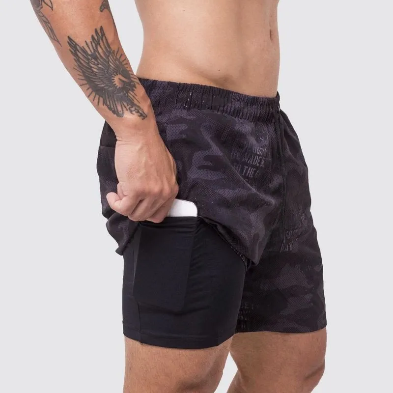 Regata Esportiva Leve 500 Azul-grafite Azul-grafite Bermuda Masculina 2 em 1 Surty Athletic Code M / Preto-Cinza
