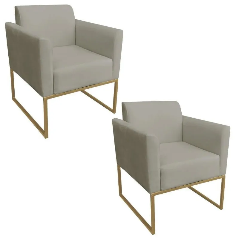 Kit 2 Poltronas Base Industrial Dourada S12 Suede Marrom