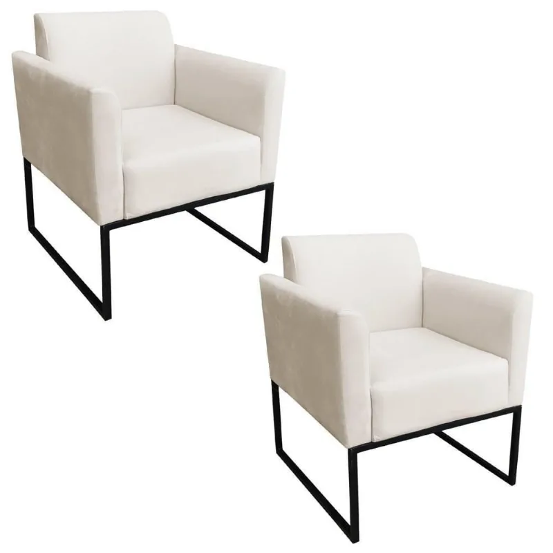 Kit 2 Poltronas Base Industrial Preto Suede Bege Ibiza