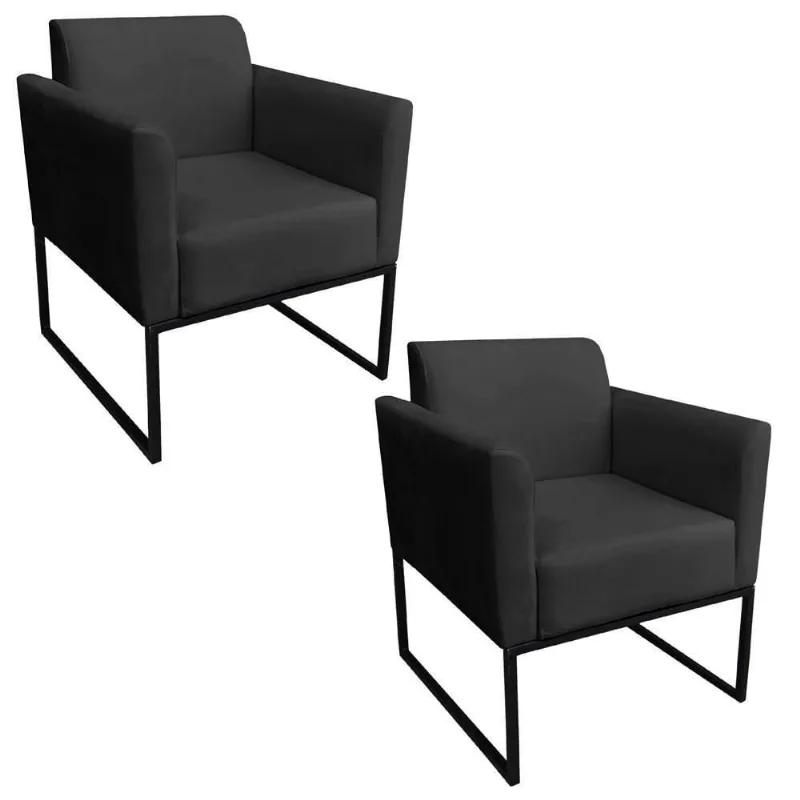 Kit 2 Poltronas Base Industrial Preto Maressa Suede Preto