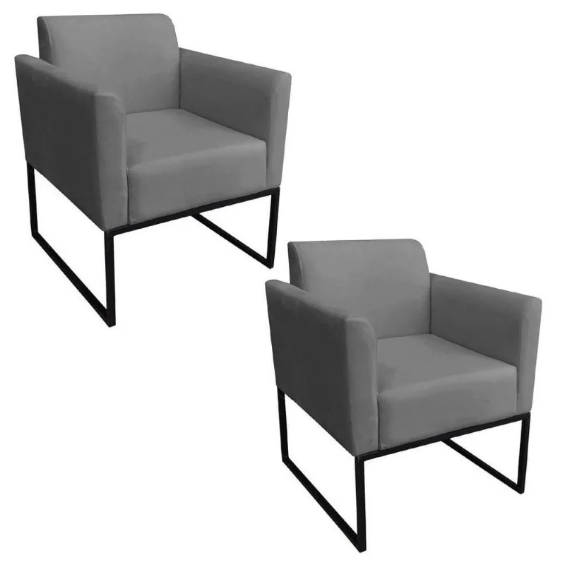 Kit 2 Poltronas Base Industrial Preto Suede Grafite