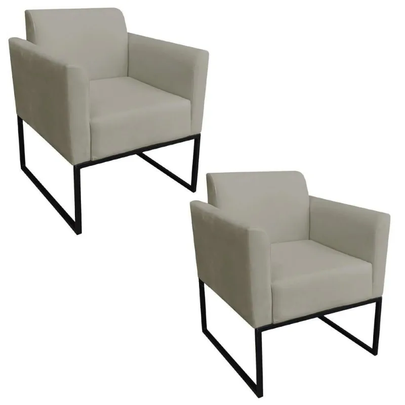 2 Poltronas Base Industrial Preto S12 Suede Marrom Ibiza