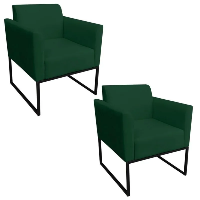 Kit 2 Poltronas Base Industrial Preto Maressa Suede Verde