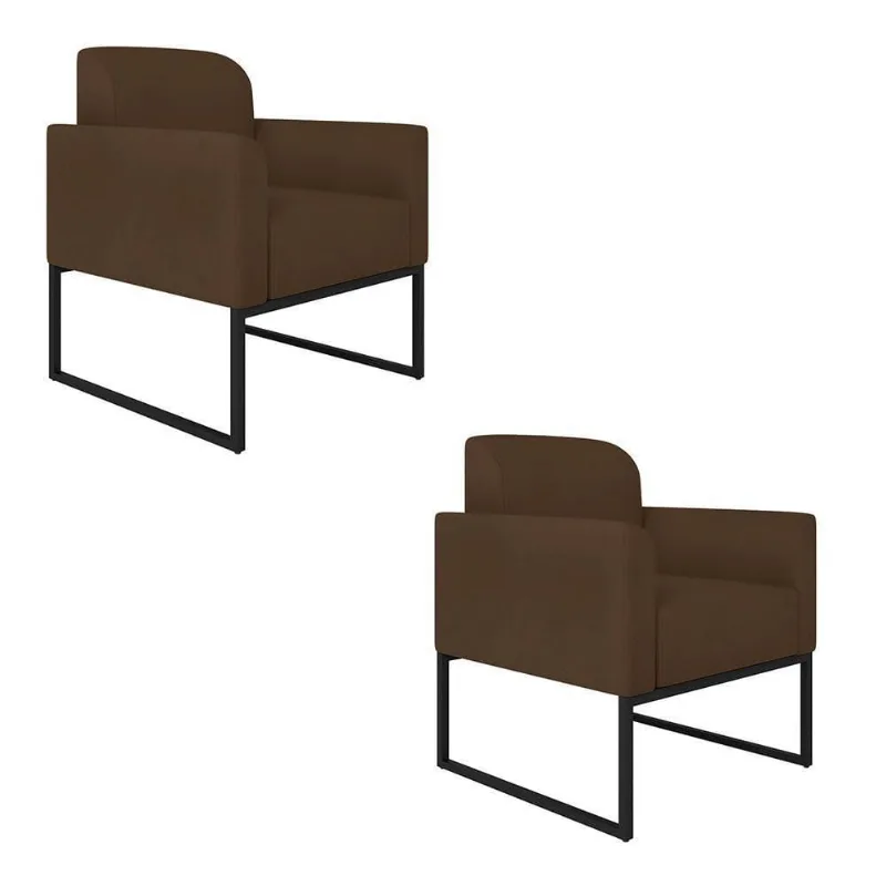 Kit 2 Poltronas Decorativas Base Industrial Preto Maressa S06 Suede Marrom - Ibiza