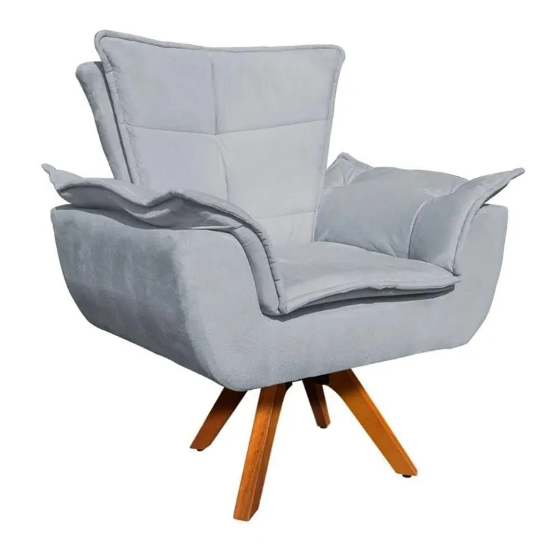 Poltrona Base Giratória Madeira Opla Suede Cinza - Ibiza