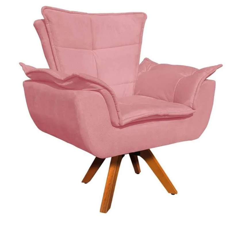 Poltrona Base Giratória Madeira Suede Rose