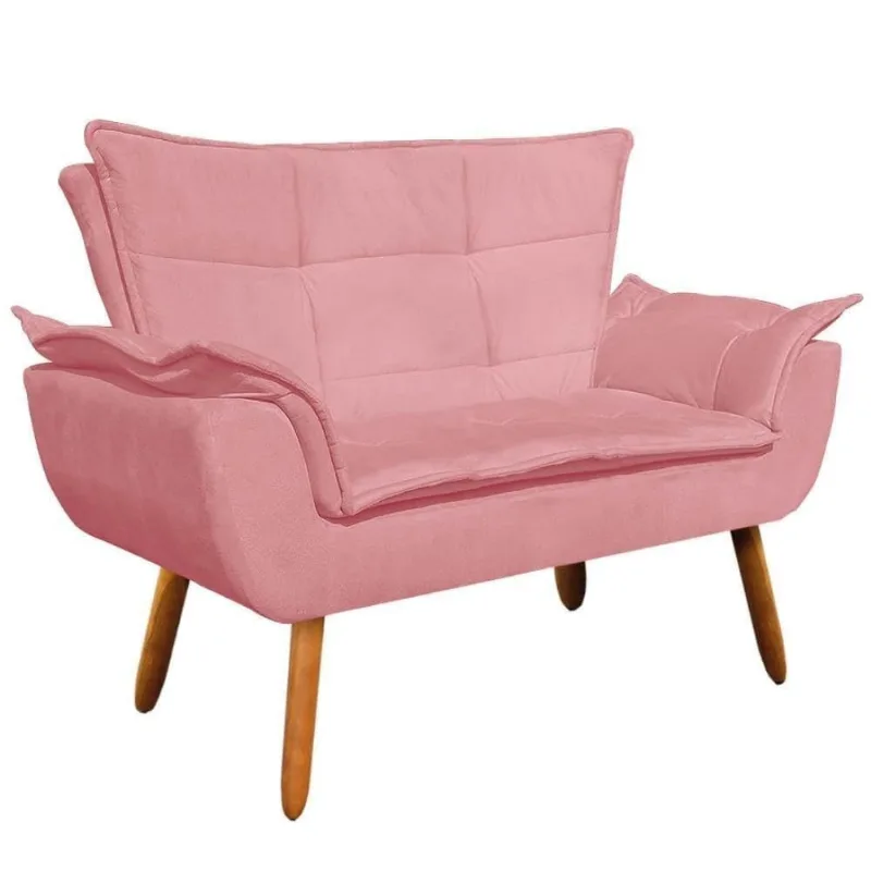 Poltrona Namoradeira 2 Lugares Pés Palito Suede Rose