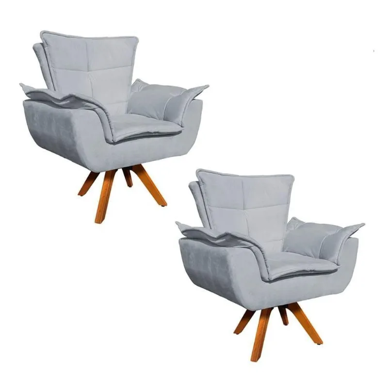 Kit 2 Poltronas Madeira Suede Cinza Ibiza
