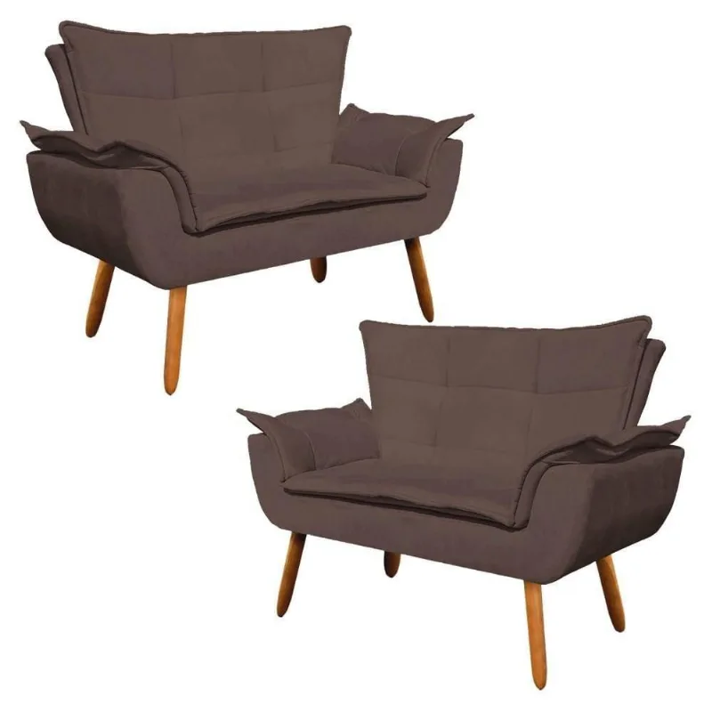 Kit 2 Poltronas Namoradeiras 2 Lugares Suede Marrom