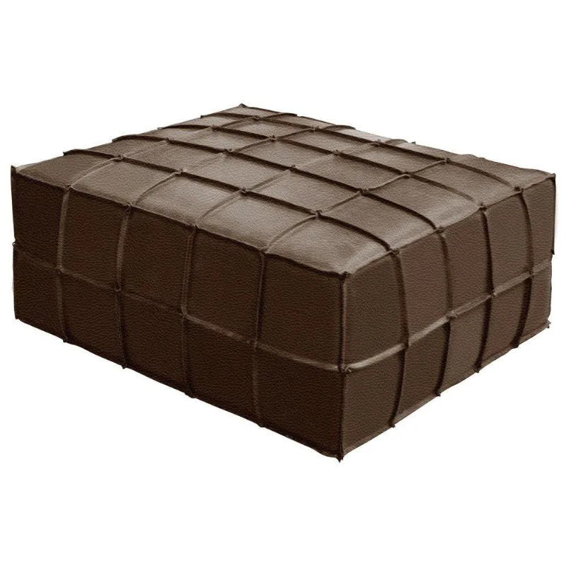 Puff Decorativo Retangular Trançado T02 Couro Marrom