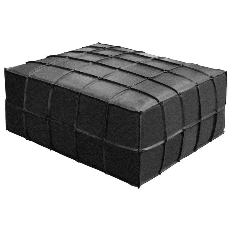 Puff Decorativo Retangular Trançado T02 Couro Preto