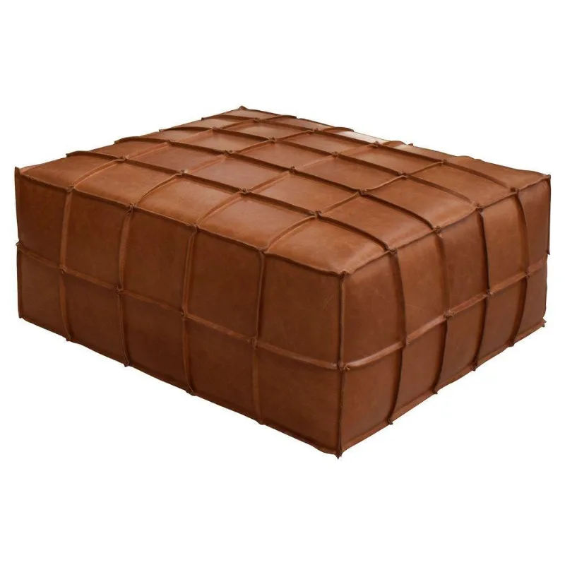 Puff Decorativo Retangular Trançado T02 Couro Caramelo
