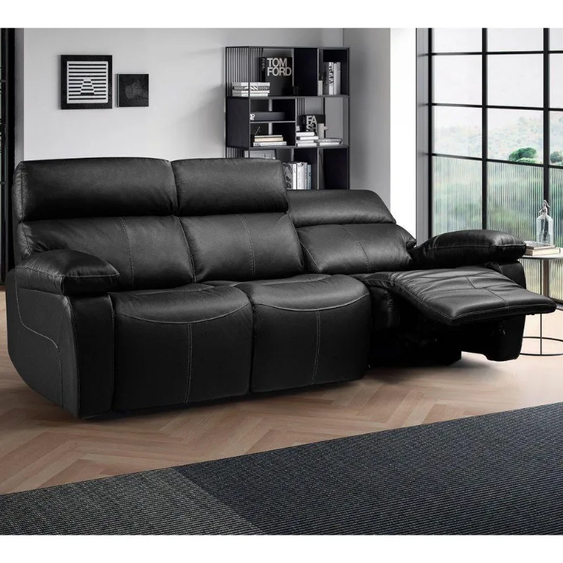 Sofá 154cm Reclinável 3 Lugares Atlanta T02 Couro Preto