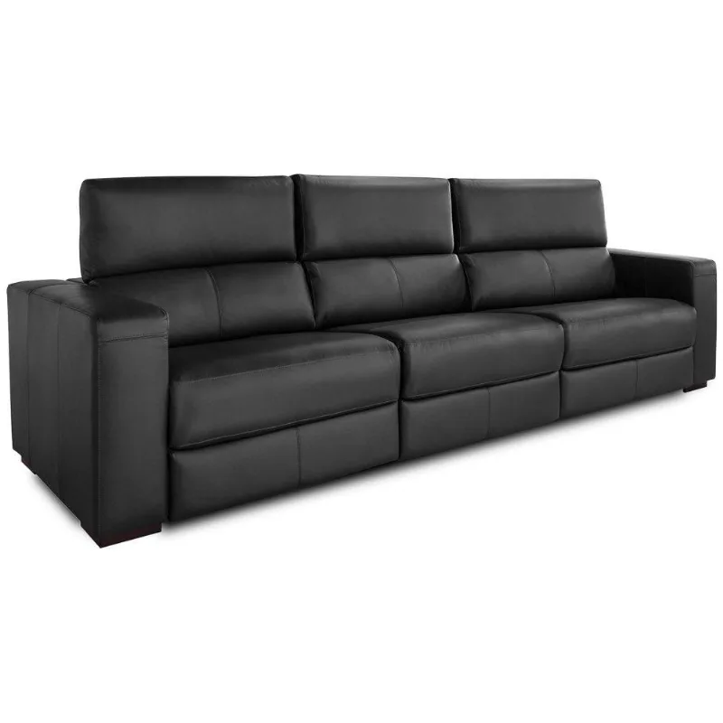 Sofá 293cm Reclinável 3 Lugares Chicago T02 Couro Preto