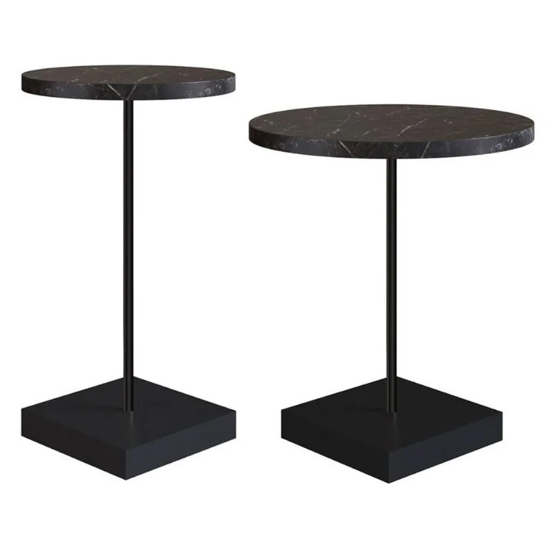 Conjunto Mesas Laterais De Apoio Alta Marquina Base Preta