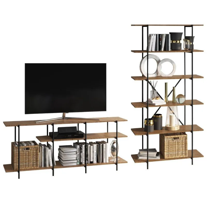 Rack para Tv 55" e Estante Estilo Industrial Base Preta