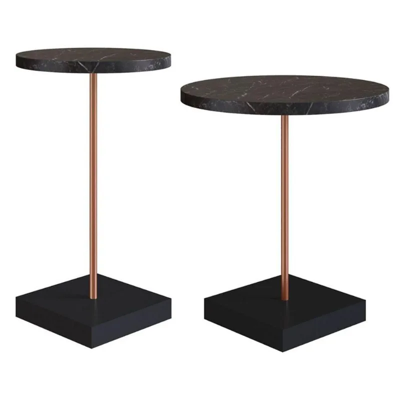 Conjunto Mesas Laterais De Apoio Alta Marquina Base Cobre