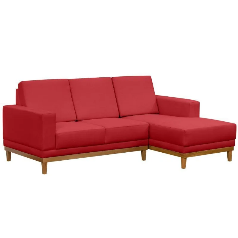 Sofá Kayrós 200cm 3 Lugares com Chaise D05 Suede Vermelho